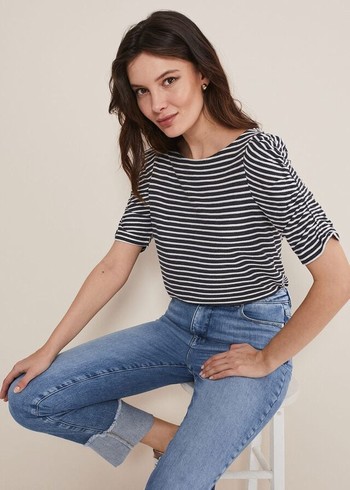 Phase Eight Karla Striped T Shirts Navy/White Australia | NH0859671